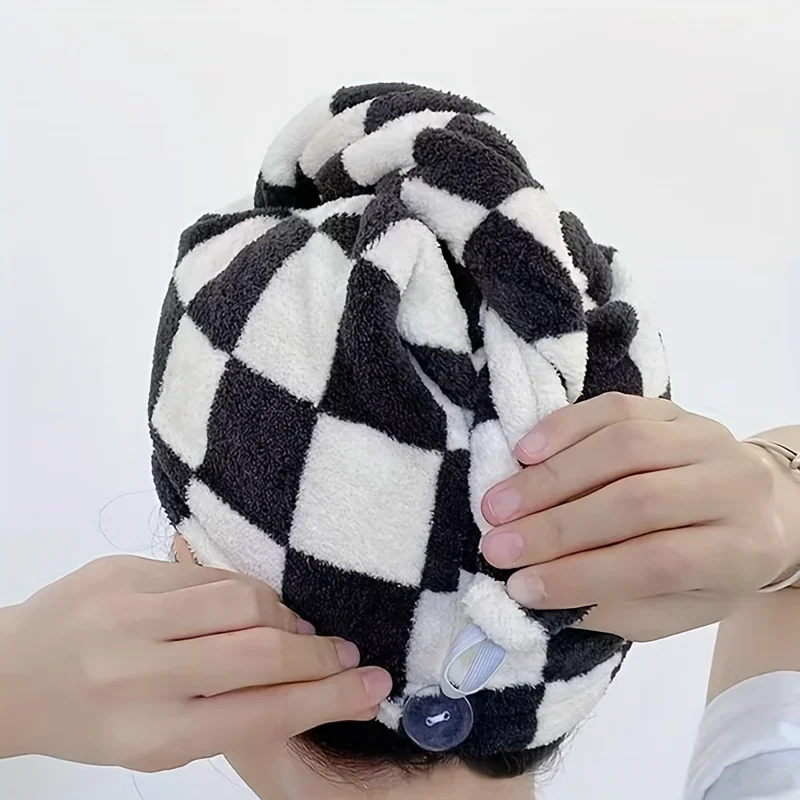 

Vintage-Inspired Quick-Dry Hair Towel Cap - Super Absorbent Plaid Design, Thick & Comfortable, Essential Bathroom Accessory