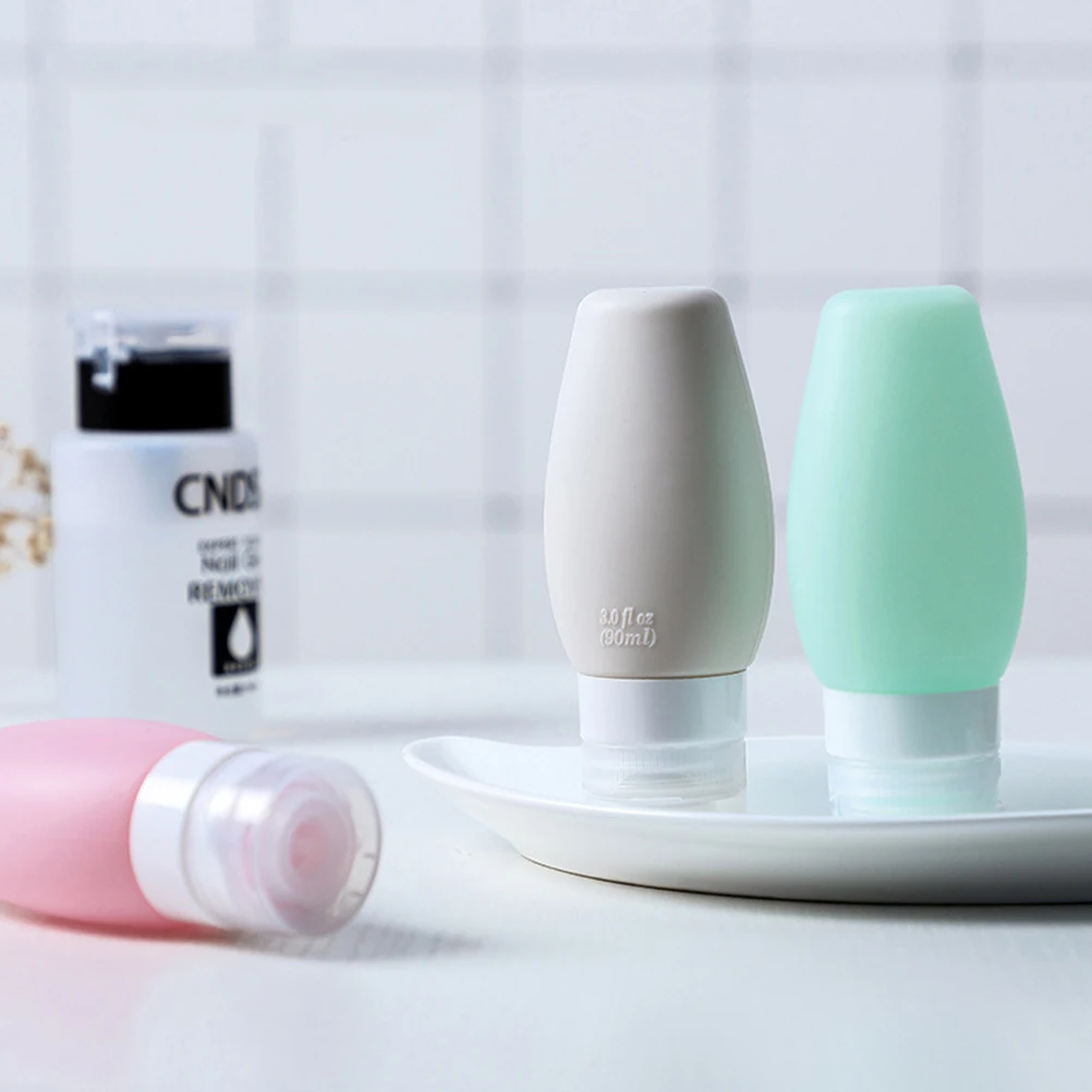 

5pcs Portable 90Ml Silicone Empty Refillable Bottles Travel Containers For Lotion Shampoo Cream Dispenser Mixed Color