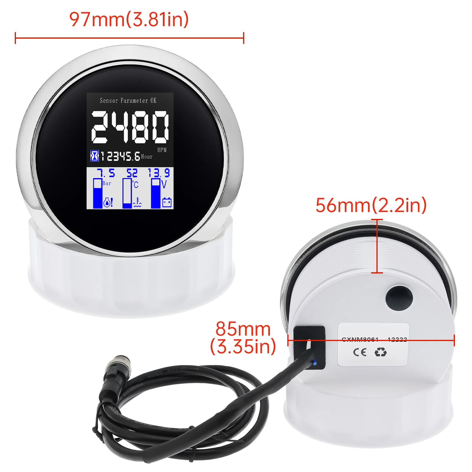 85MM Tachometer NMEA 2000 4 in 1 Multi-functional Digital Gauge Tacho Meter Water Temp Oil Pressure Bar With Alarm For Car Boat