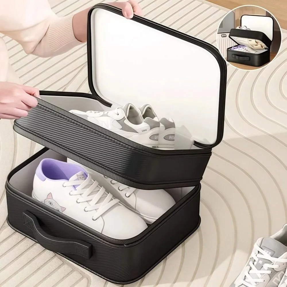 Upgraded Multi-layer Travel Shoe Bag Zipper Waterproof Sneakers Storage Bag Sturdy Portable Storage Box Store 4 Pairs of Shoes