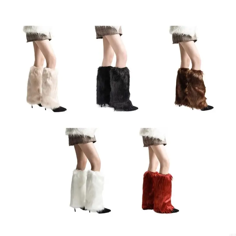 

10CD Y2K Furs Leg Warmer Winter Furry Long Boot Cuffs Fuzzy Shoes Cover Party Costume