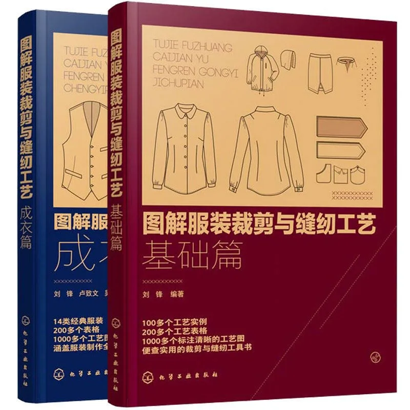 

2 Books Clothing Cutting and Sewing Techniques Tutorial Detailed Records Various Types of Clothing Styles and Craftsmanship