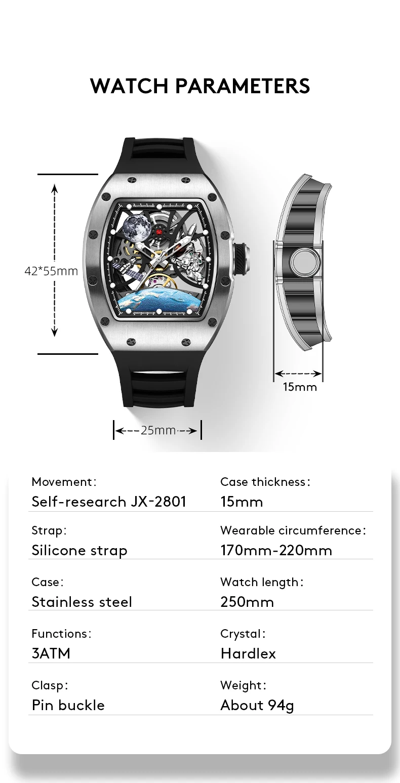 حركة أوتوماتيكية ساعات آلية للرجال موضة الأسود المحارب جوفاء عالية الجودة مقاوم للماء ساعة رجالي Reloj Hombre