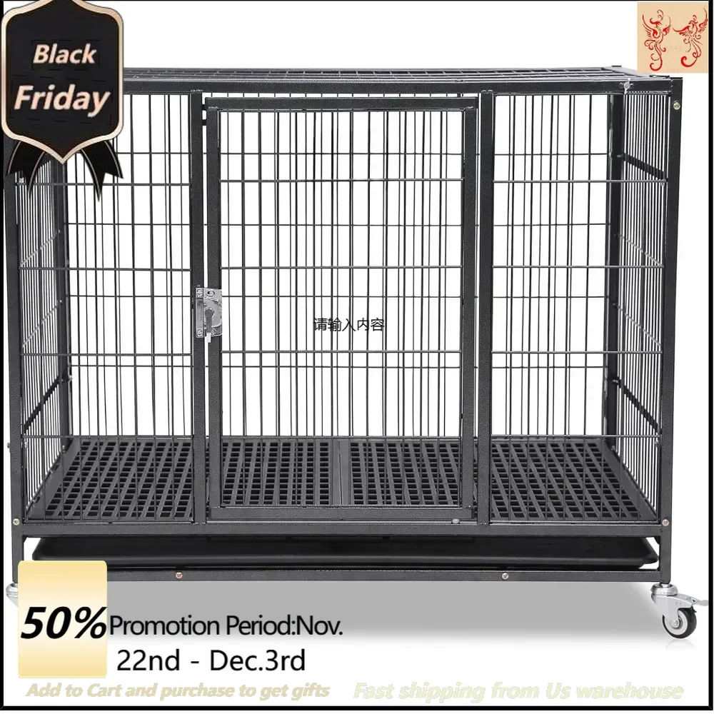 37 inch stackable open top heavy duty dog kennel for medium sized dogs, easy to clean, with wheels and removable tray