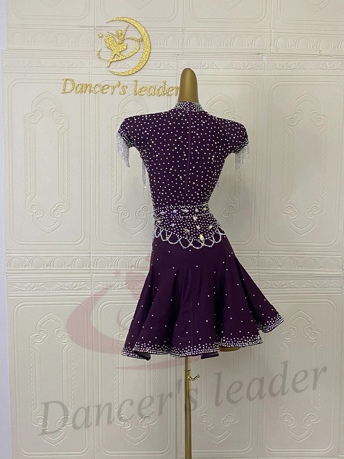 Sukienka do tańca latynoamerykańskiego AB Stone, damska, dla dorosłych i dzieci, ekskluzywna, szyta na miarę, z kryształami, frędzlami, kwiatami, czarna, na występy samba, do tańca basenowego.