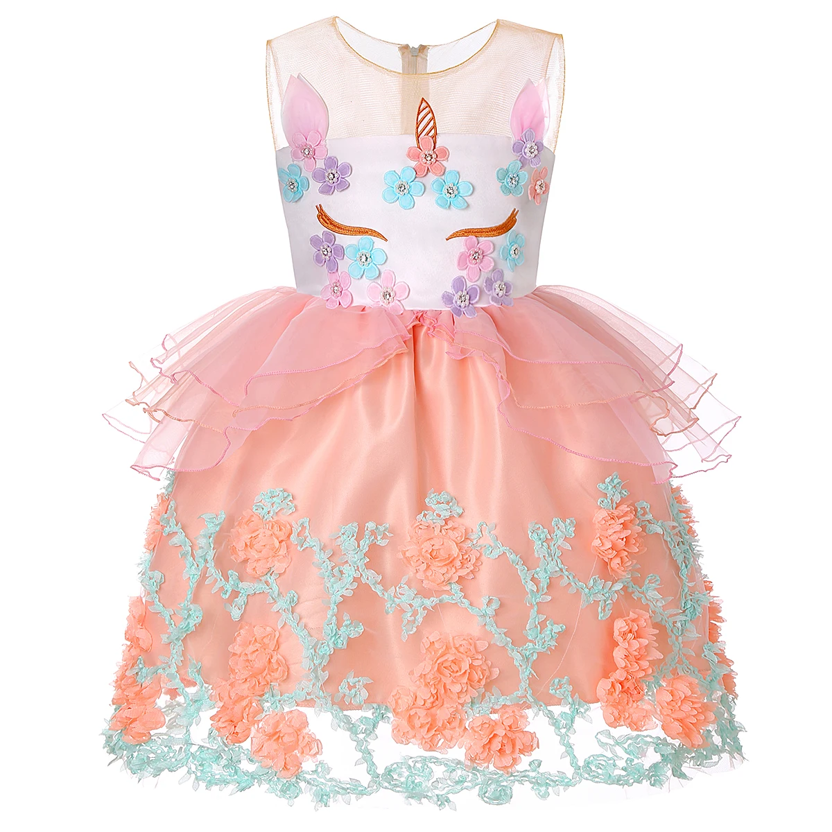 2025 New Girls' Dress Sleeveless Mesh Pommel Dress Lace Princess Dress Holiday Party Children's Dress Sold Well