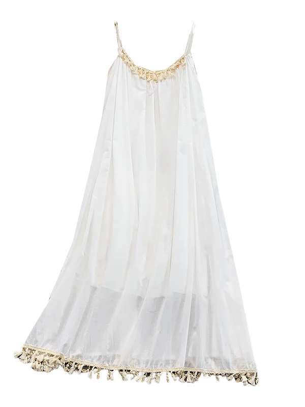 Fee witte chiffon riem Dr Weave kwastje ontwerp losse afslankende lange vakantie Sle Dr Koreaanse versie hoge taille A-lijn...