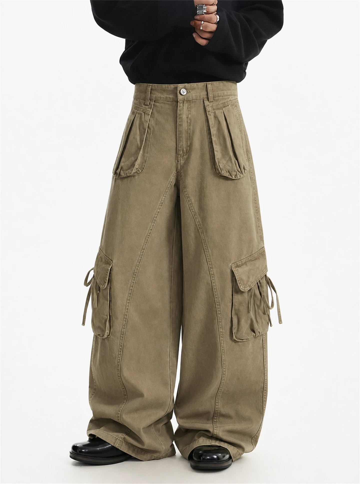 American Style Casual Pants Men's Autumn New Loose Straight Leg Workwear Multi-Pocket Design Deconstructed Straight Leg Trousers