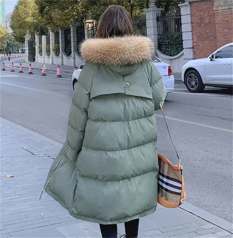 Imagem -04 - Parkas Longas com Capuz Feminino com Gola de Pele Sintética Jaqueta à Prova de Vento Algodão Quente Oversize Roupa de Neve Coreano 100kg Inverno Novo