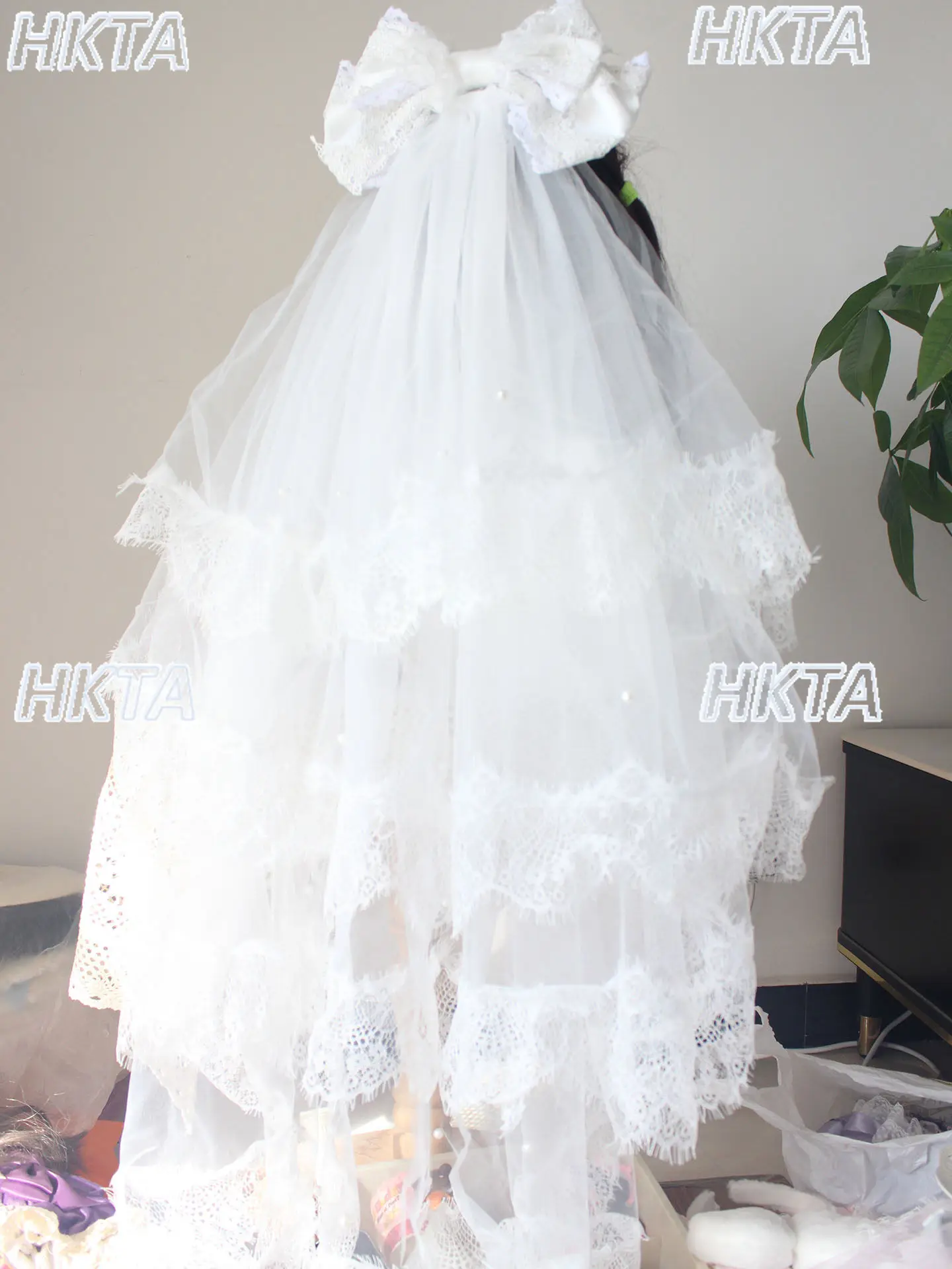 

Subculture Y2k Dark Big Bow Extra Long Veil Hairpin Headwear Lolita Gorgeous Lace Embroidery Black Hair Clip Accessories Women