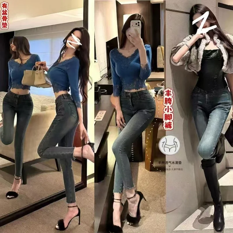 

Korean-style pencil pants, women's autumn slim-fit high-elastic mid-high waist skinny jeans, slimming cropped skinny pants