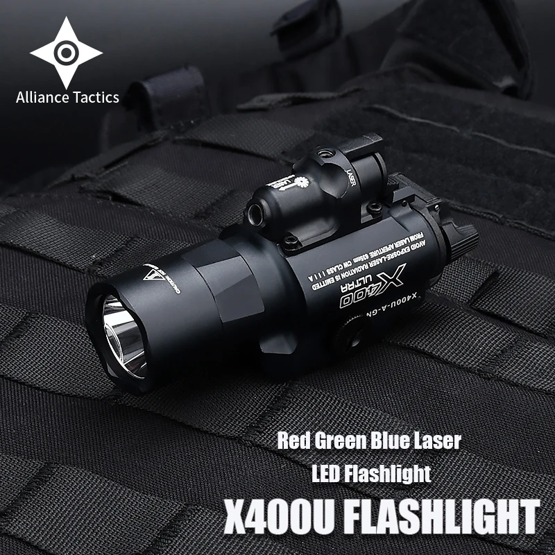 Tactical Surefir X400U Ultra Laser Verde Vermelho Scout, Lanterna LED, Rifle Laser, Luz para Picatinny Weaver Rails Mount