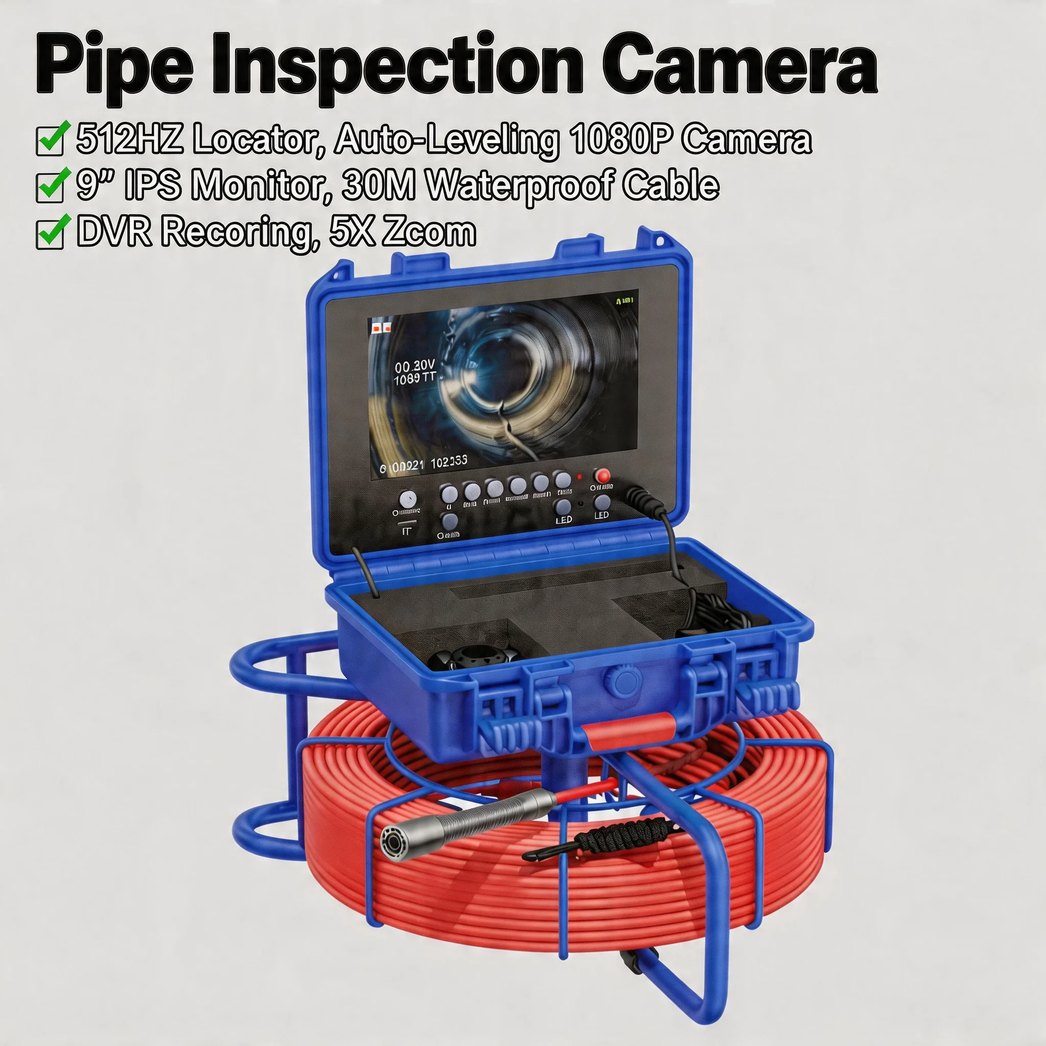 

Камера для осмотра труб диаметром 7 мм, IP68, для канализации и дренажных систем, промышленный видеоэндоскоп 512 Гц с самовыравнивающимся счетчиком метража, 9-дюймовый видеорегистратор
