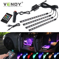 Auto LED RGB Interior Atmosphere Strip Light Decorative Foot Lamp With USB Wireless Remote Music Control Multiple Modes For Car