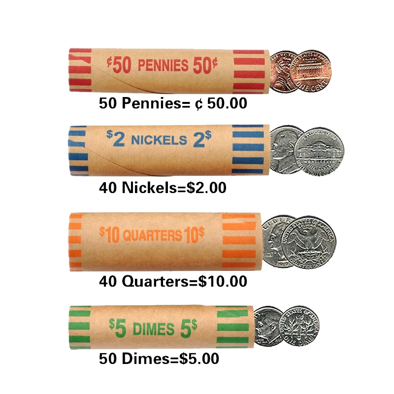 5/10Sets High Quality Kraft Paper Coin Wrapping Tubes Assorted Color-coded Coin Wrappers Preformed Coin Wrappers Rolls