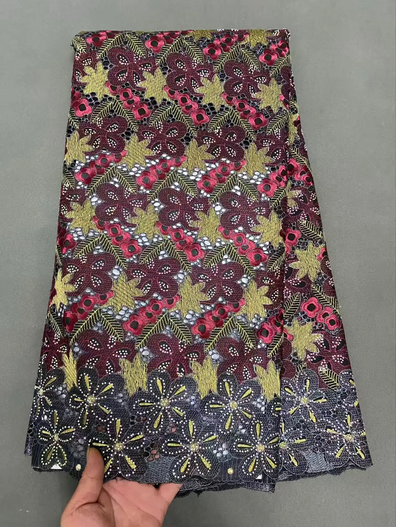 

SJD LACE Африканская хлопковая кружевная ткань 2025 Новые поступления 5 ярдов Швейцарская вуаль Кружева с камнями для шитья женских свадебных платьев