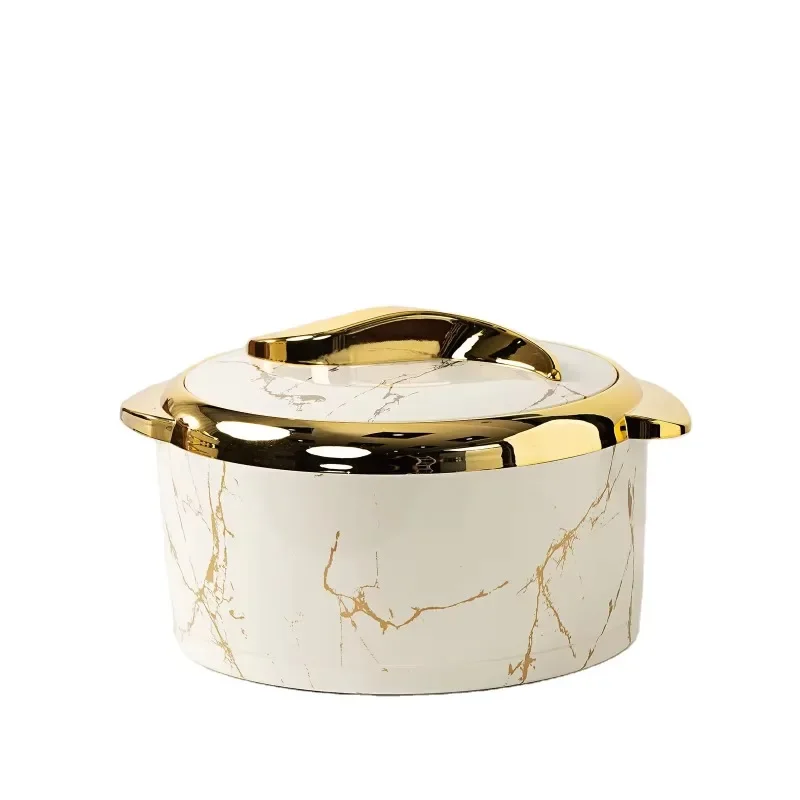 

Deluxe three-piece cookware set 1.5l 2l 2.5l marble white food heater casserole hot pot double wall stainless steel insulation