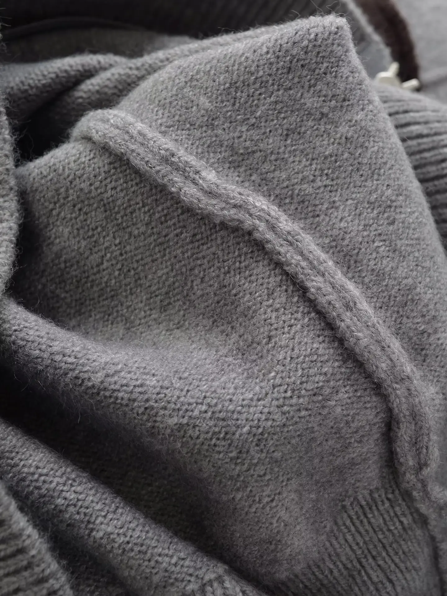 2025 Otoño/Invierno Tops con capucha de punto con lazo Suéter tipo cárdigan gris de manga larga con cremallera