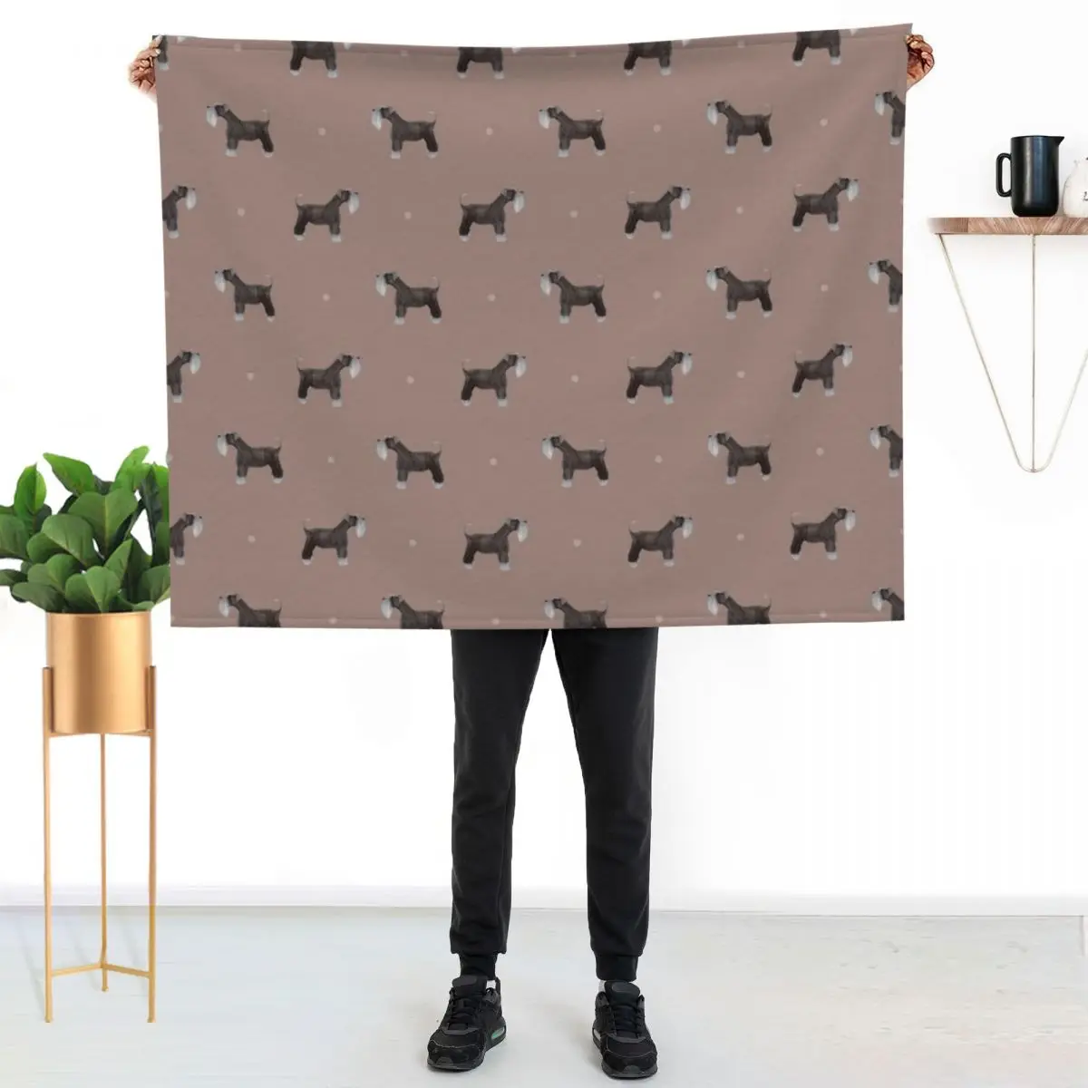 Side facing Schnauzer Repeat Pattern Mushroom Pink Throw Blanket anime Plaid halloween for babies Heavy Blankets