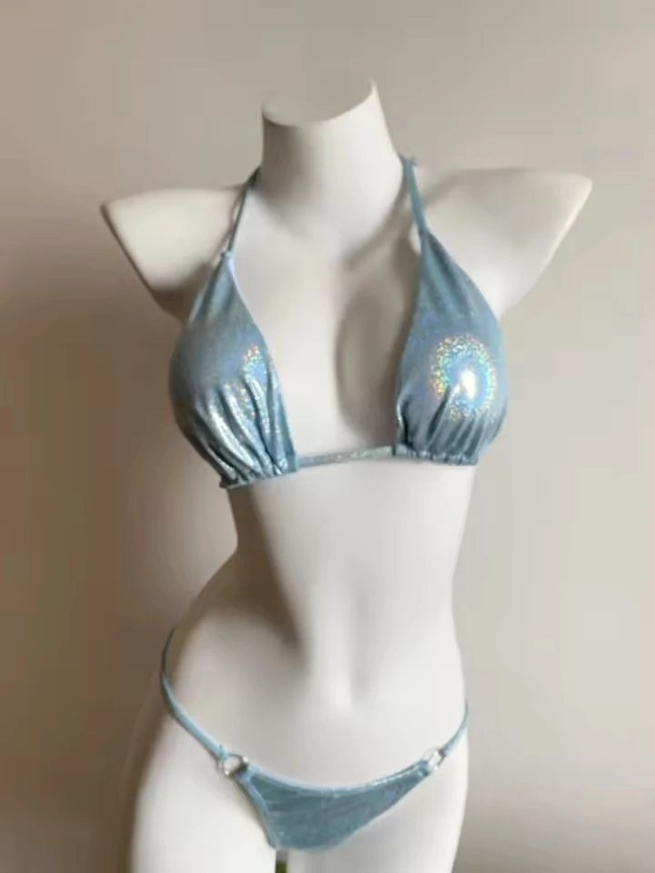 

Shiny Purple Bikini Mujer Women Sexy Glitter Thong Swimsuit Summer Bathing Suit Bandage Holiday Swimwear