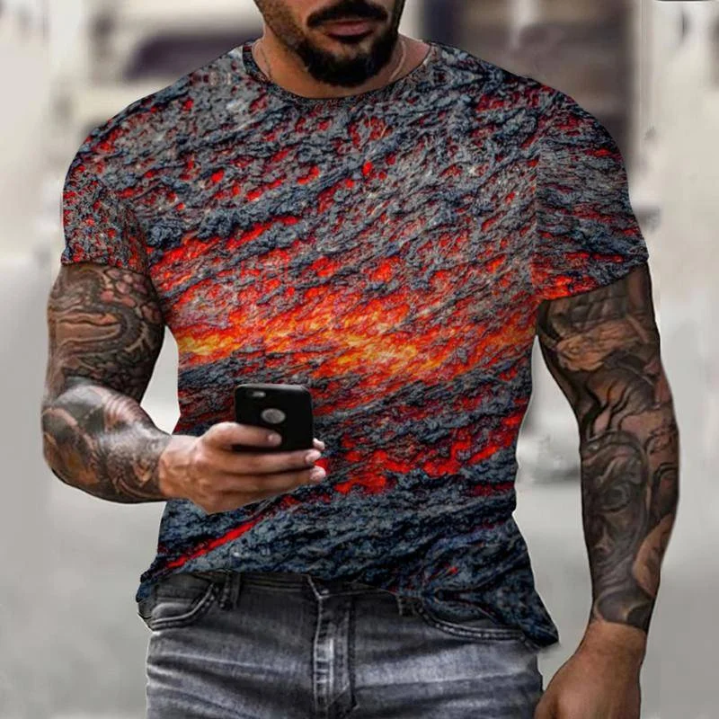 Men's T-Shirt Magma Smash Lightning Thunder New Summer Fashion Top Casual Men's Abstract 3D Print Short Sleeve