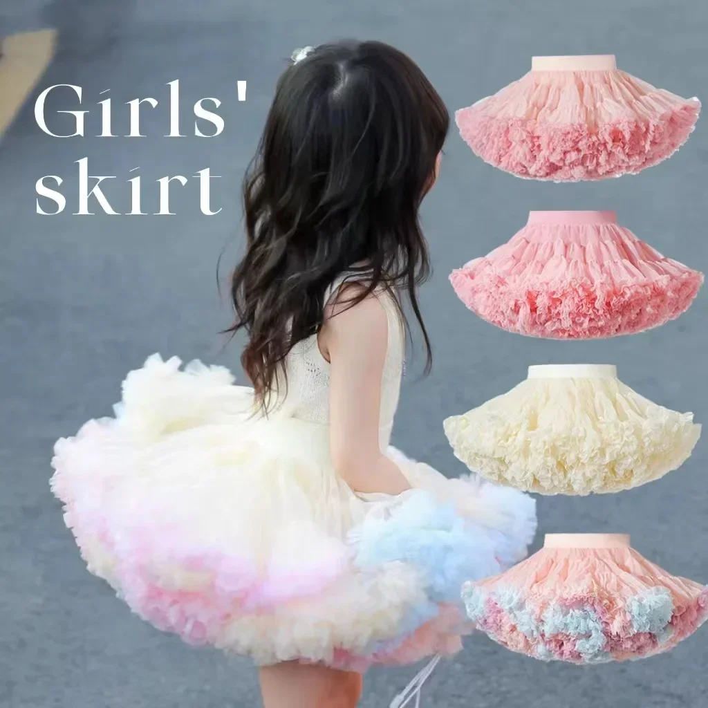 HOT Upgrade Girls Tulle Skirt Baby Children Tutu Pettiskirt Skirt Kids Fluffy Ballet Skirt Party Princess Girl Clothes B022