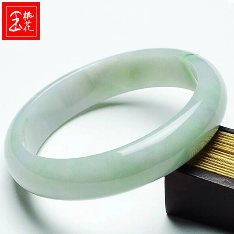 Myanmar Mine Timber Bracelet Yang Floating Flower Ice Waxy Kinds Light Green for Women Jade Bracelets