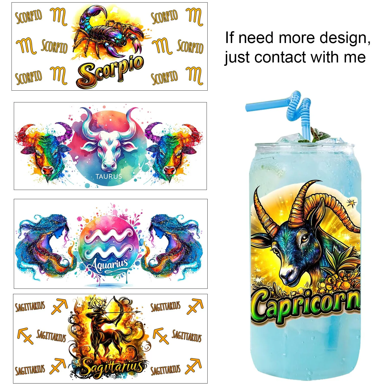 1/5pcs Zodiac signs theme 16oz UV DTF easy peel waterproof DIY Decals 3D transfers uvdtf tumbler stickers 16oz uv dtf cup wraps