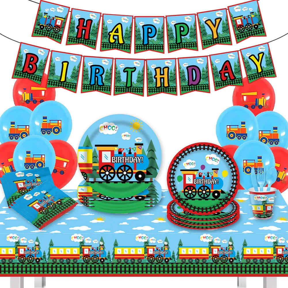 

Train Birthday Decorations Kids Transportation Party Supplies Train Baby Shower Paper Plates Banner Tableware Tablecloth Cups