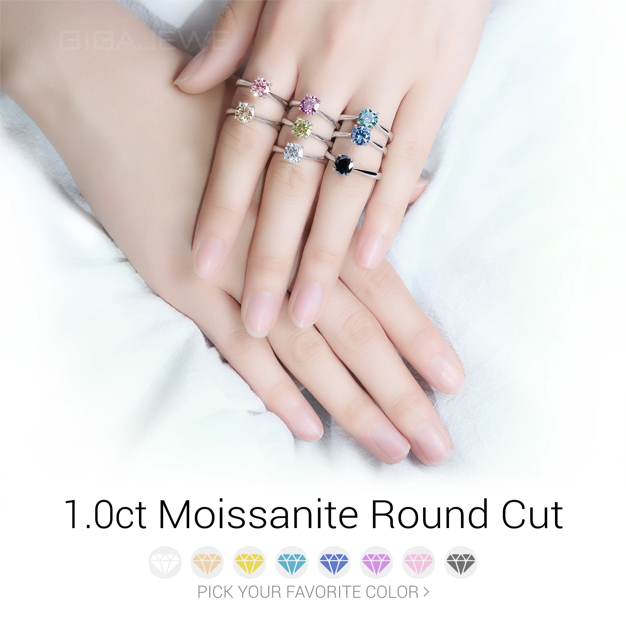 GIGAJEWE 1ct 6.5 مللي متر قطع مستديرة D VVS1 مويسانيتي 925 خاتم فضة الماس اختبار اجتاز موضة مخلب إعداد فتاة النساء هدية #2