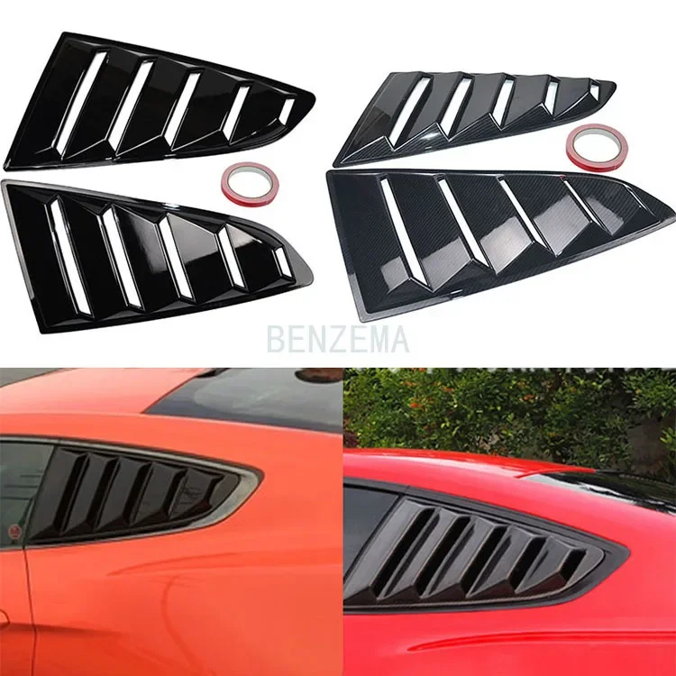 For Ford Mustang 2015-2020 Car Rear Louver Window Side Shutter Cover Trim Sticker Vent Scoop ABS Carbon Fiber Black Accessories