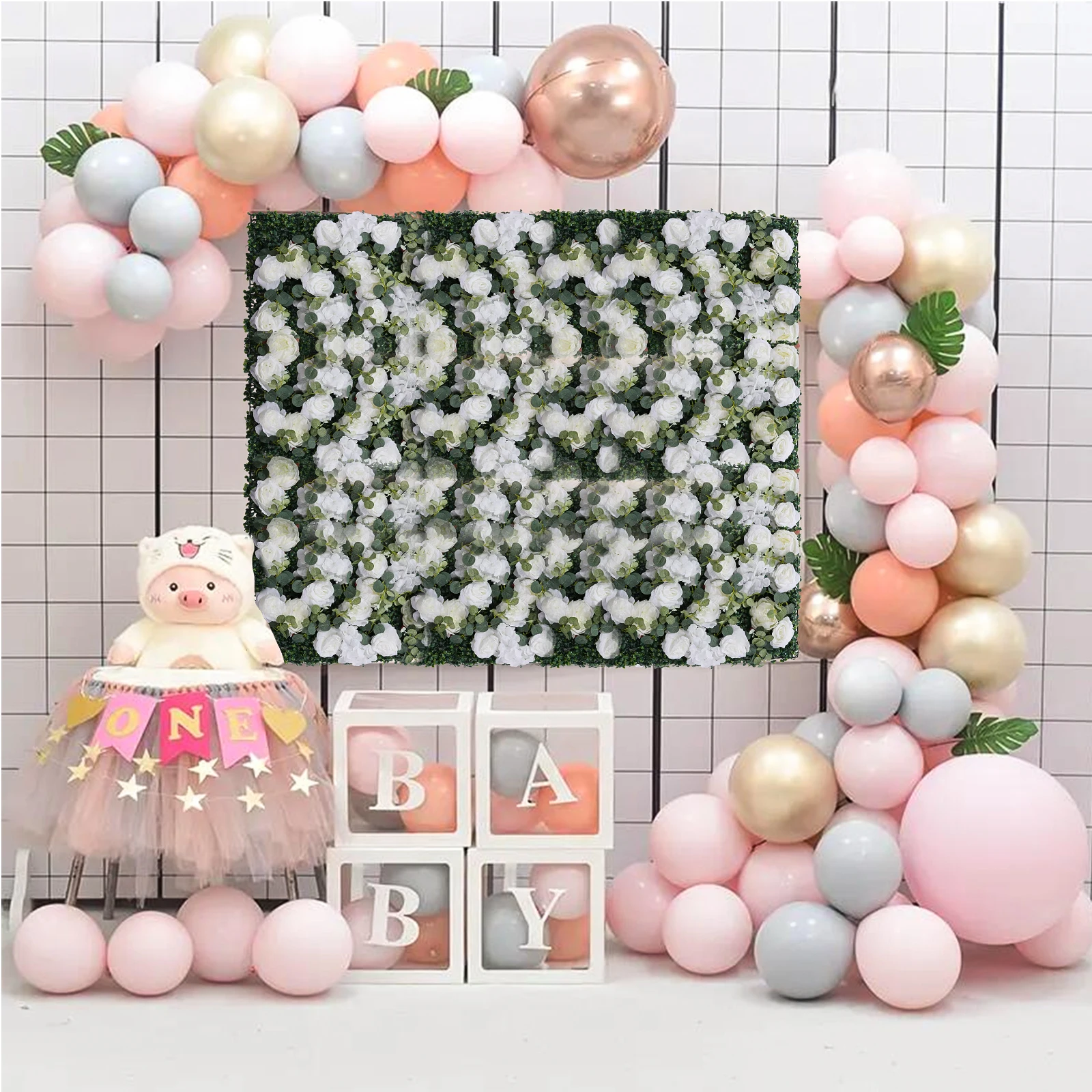 

Artificial Flower Wall Panels with Silk Flowers and Greenery, 6-Piece Set for Weddings, Party Backdrops, and Special Events
