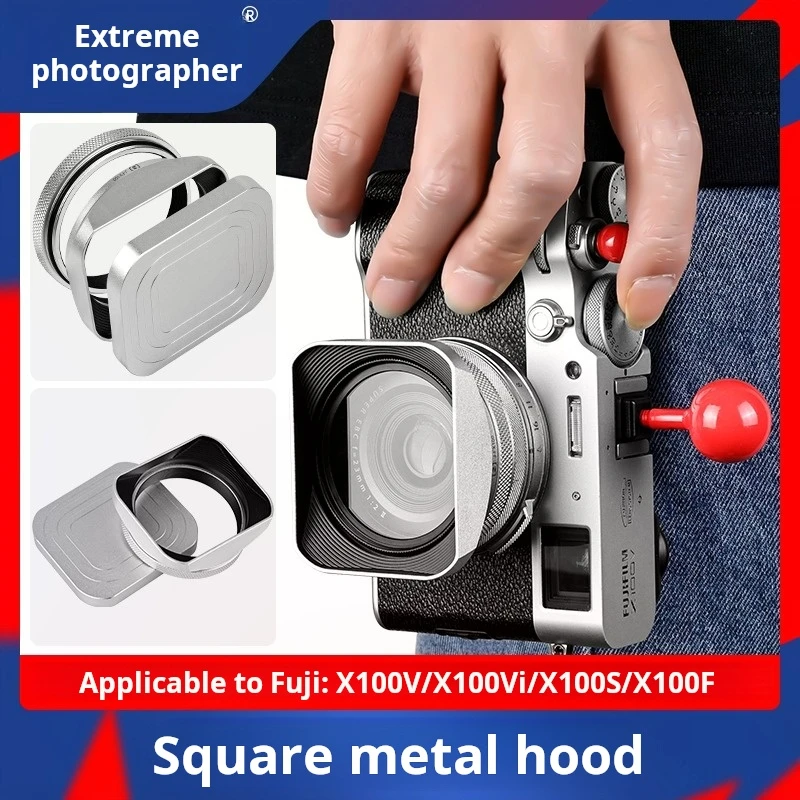 Квадратный бленда подходит для Fuji X100vi VI x100s x100t X100F X100V, объектив микро-одинарной камеры, металлический солнцезащитный козырек, серебристый, черный