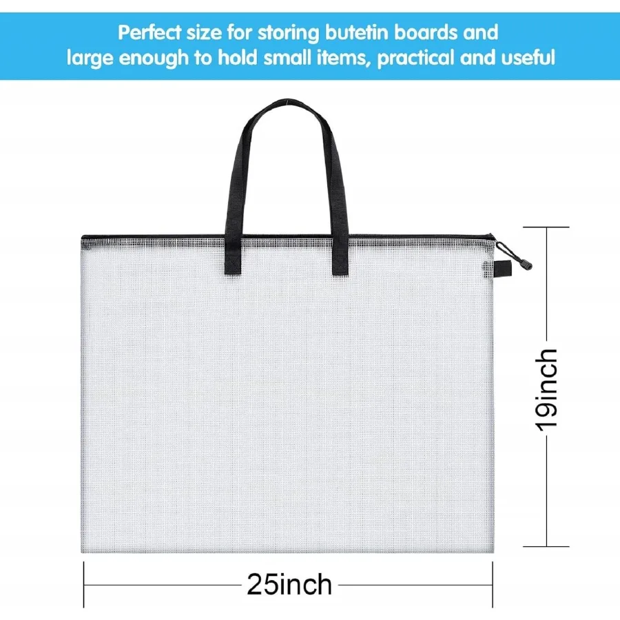 19 x 25 인치 투명 포스터 보관 가방 손잡이와 지퍼 포함 아트 포트폴리오 페인팅 디스플레이 스크랩북 게시판용