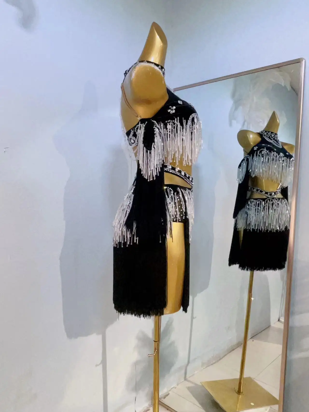 Latin Dance Performance Kostuum Dames Aangepaste Premium Diamond Tassel Performance Set Tango Samba Rumba Competition Suit