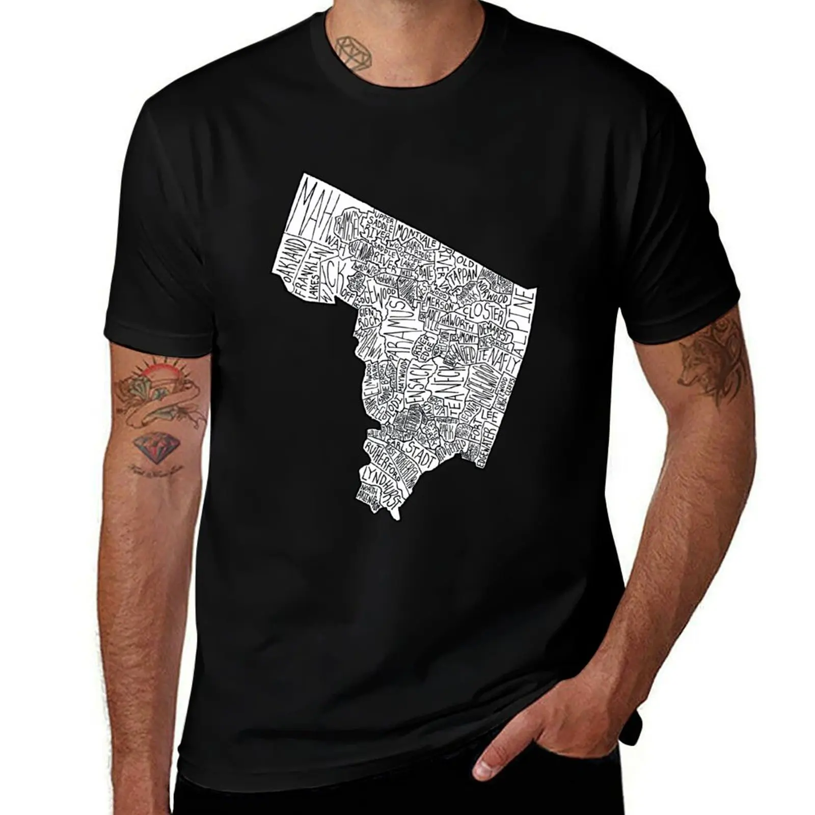 Bergen County Map T-Shirt Relaxed Fit Casual Short Sleeve Top