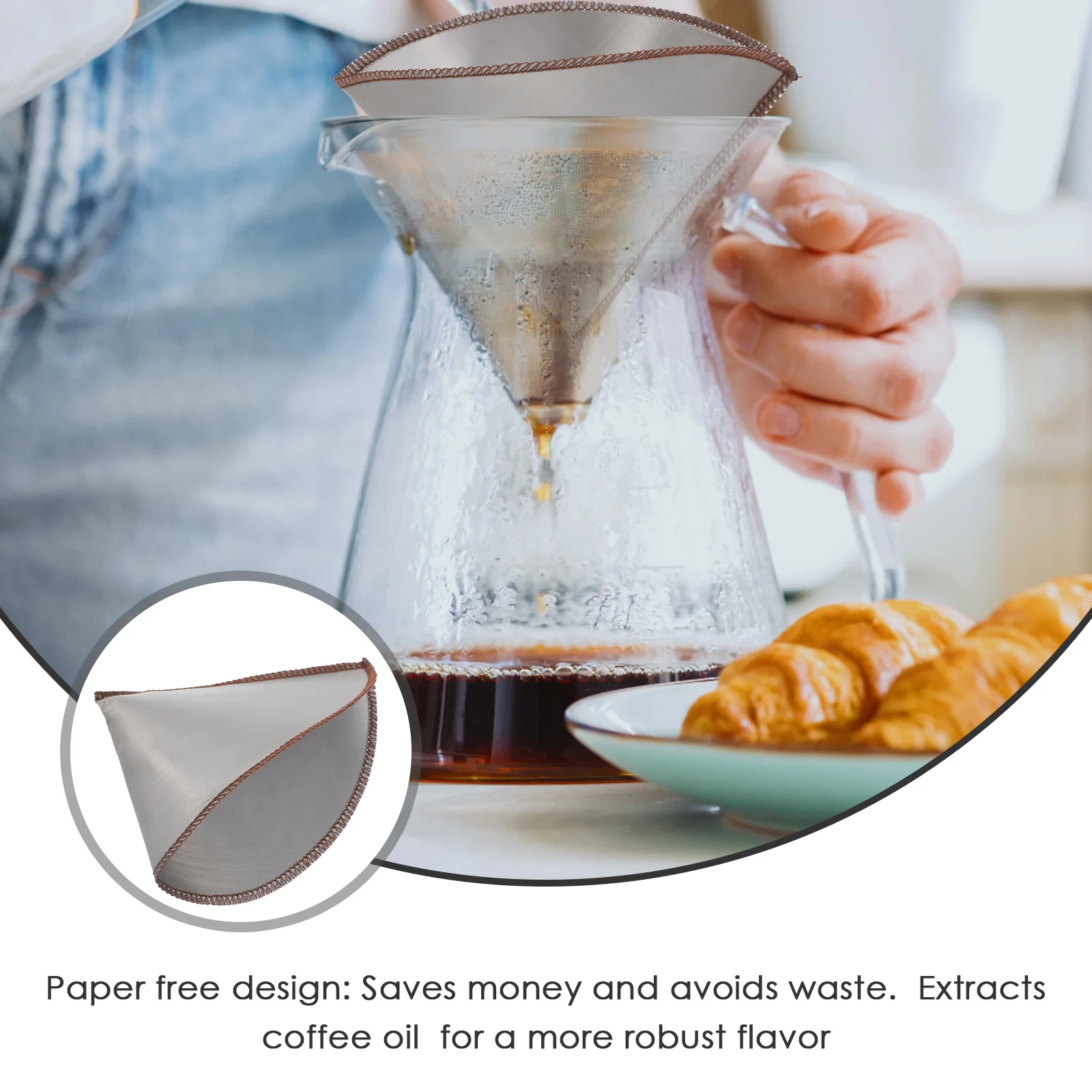 

Stainless -brewed Coffee Filter Reusable Fine Mesh Cone Strainer Metal Basket for