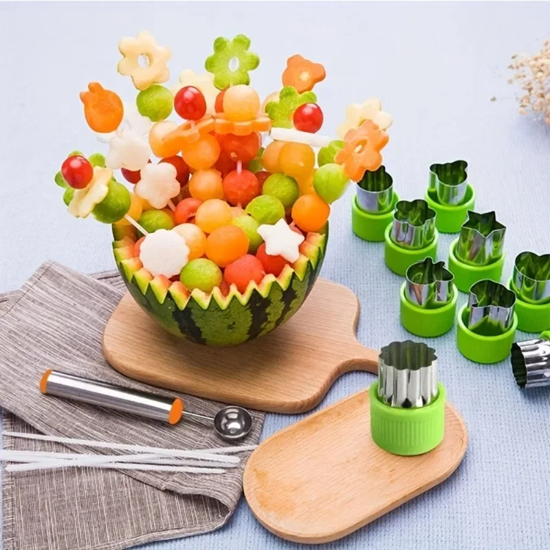 6/8/10Pcs Set Stainless Steel Fruit Cutting Embossing Mold Small Wonton Biscuit Mold Heart/Flower Shape Vegetables Cutter