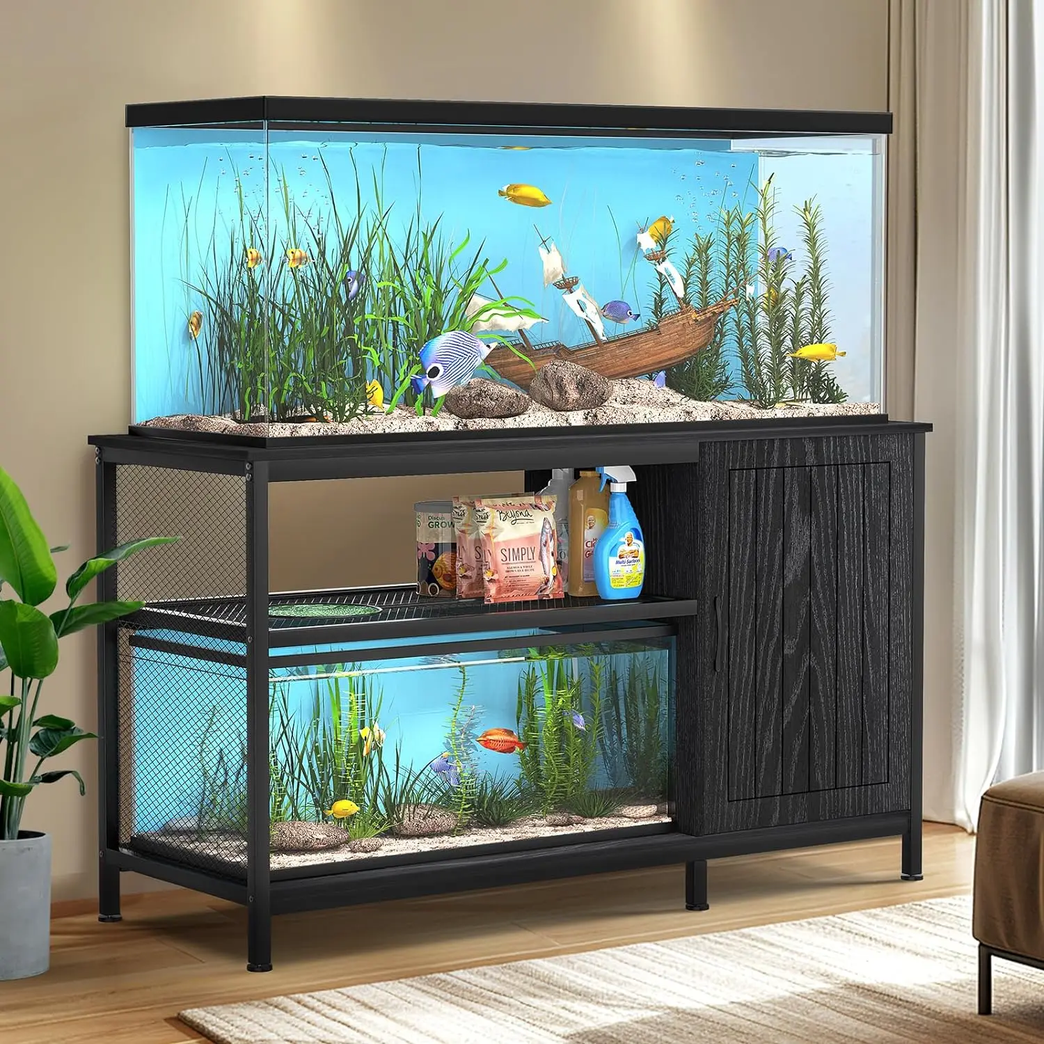 

55-90 Gallon Fish Tank Stand Large Aquarium Stand with Accessories Storage,Heavy Duty Metal Fish Tank Cabinet Suitable