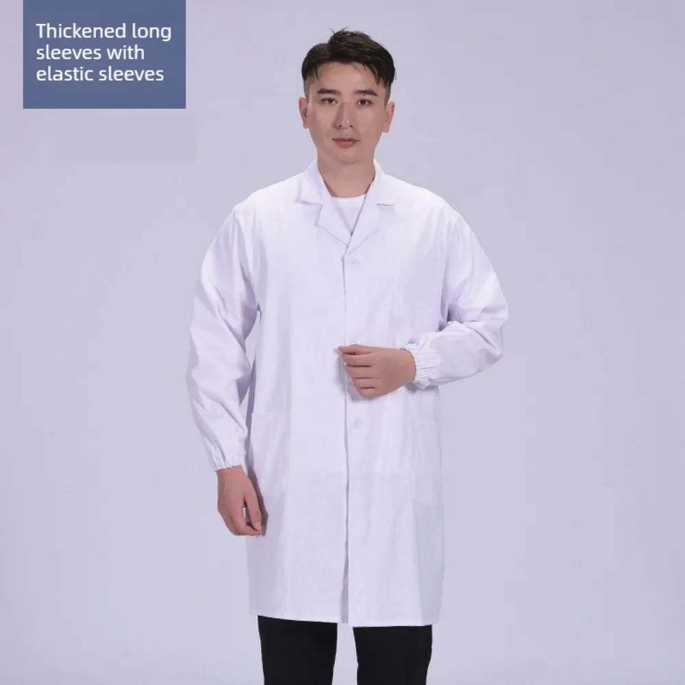 เสื้อกาวน์แขนยาวสีขาว ชุดยูนิฟอร์มสำหรับแพทย์ ห้องปฏิบัติการ ร้านเสริมสวย และร้านขายยาในโรงพยาบาล ชุดป้องกันสำหรับทุกเพศ