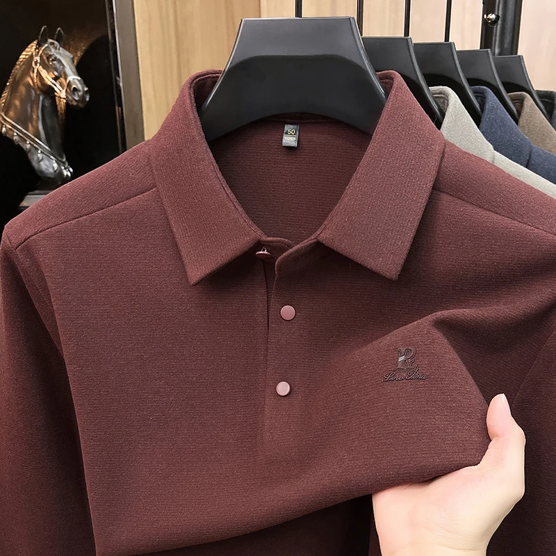 High End Luxury Long Sleeved Polo Shirt for Men's Business and Leisure, with A Collar and Long Sleeved Base, Men's Top view 4