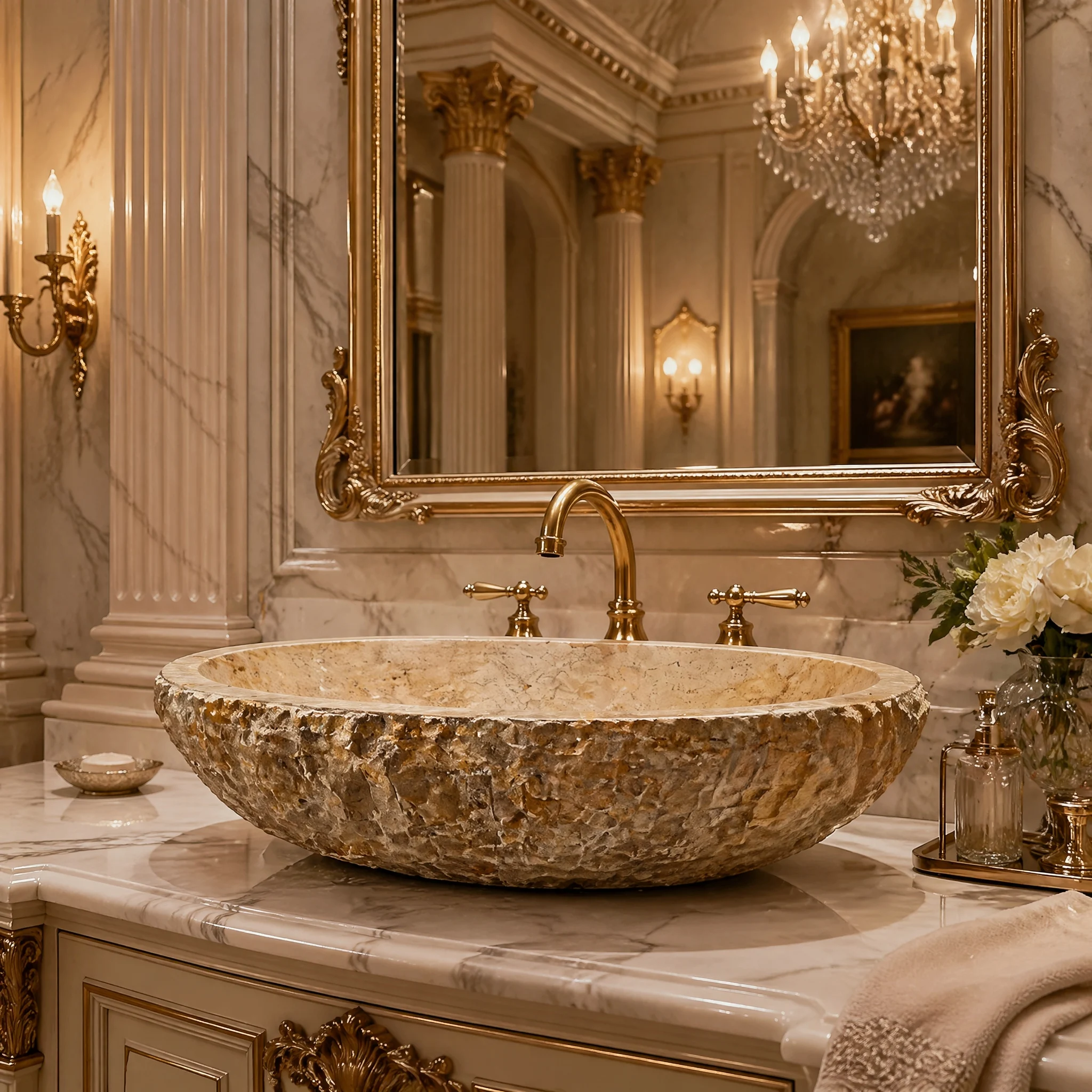 Any Size Custom Luxury Sink Beige Travertine Natural Engineered Stone Waterproof Anti Stain Easy Clean Home Bathroom