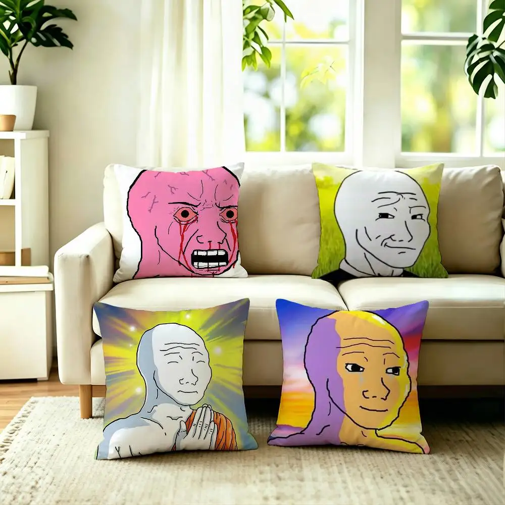 

Creative Funny W-Wojak Meme (1) Square Double-Sided printed Pillow Case Bedroom Bedside Pillow Sofa Cushion Cover