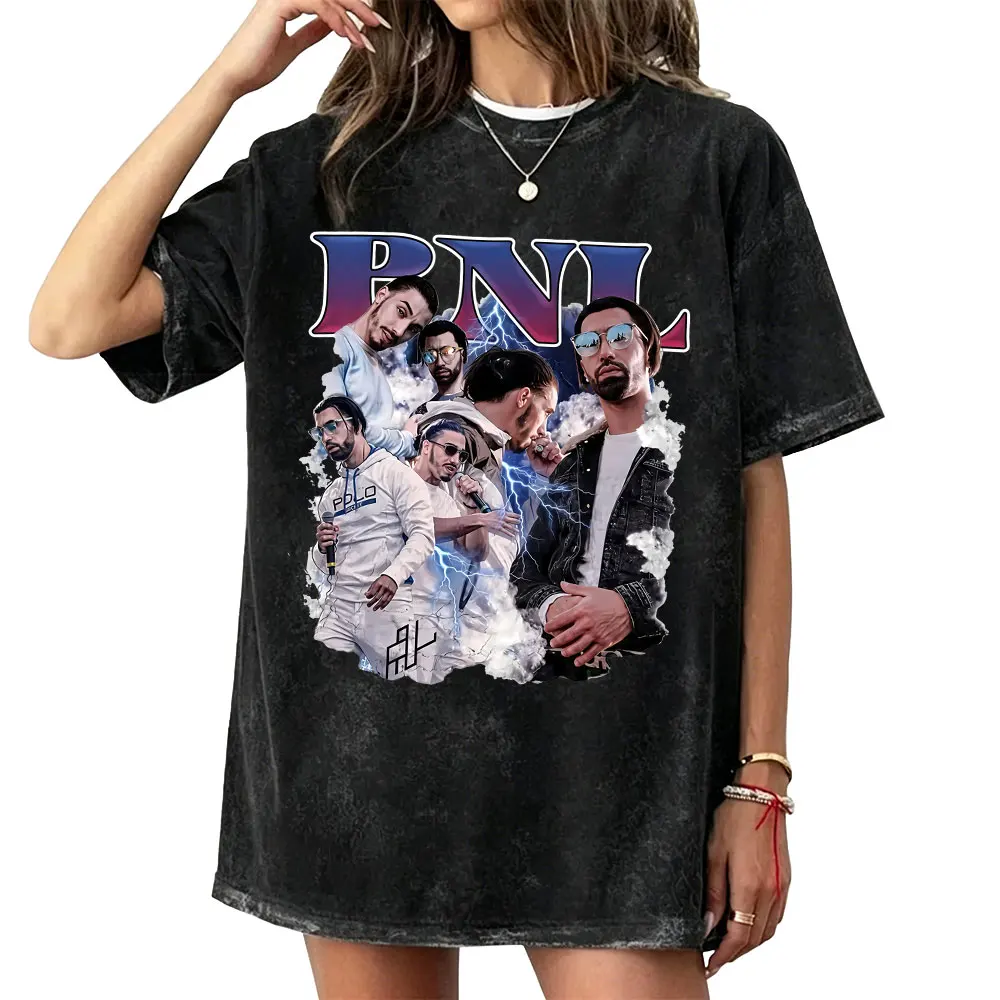 Le Monde Chico T Shirts French Rapper PNL Vintage Washed T-shirt Men Women Hip Hop Fashion Oversized Short Sleeve Tops T-shirts
