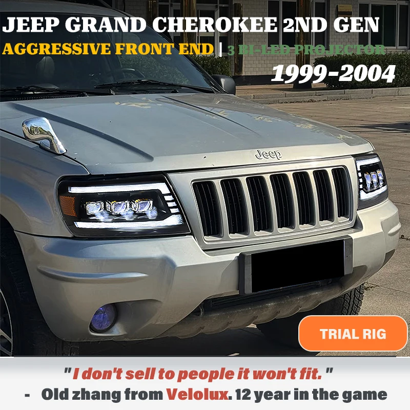 For Jeep Grand Cherokee 1999-2004 LED Headlight Assembly w/ 3 Projector BI-LED Amber Sequential Indicator Plug & Play Trail Rig