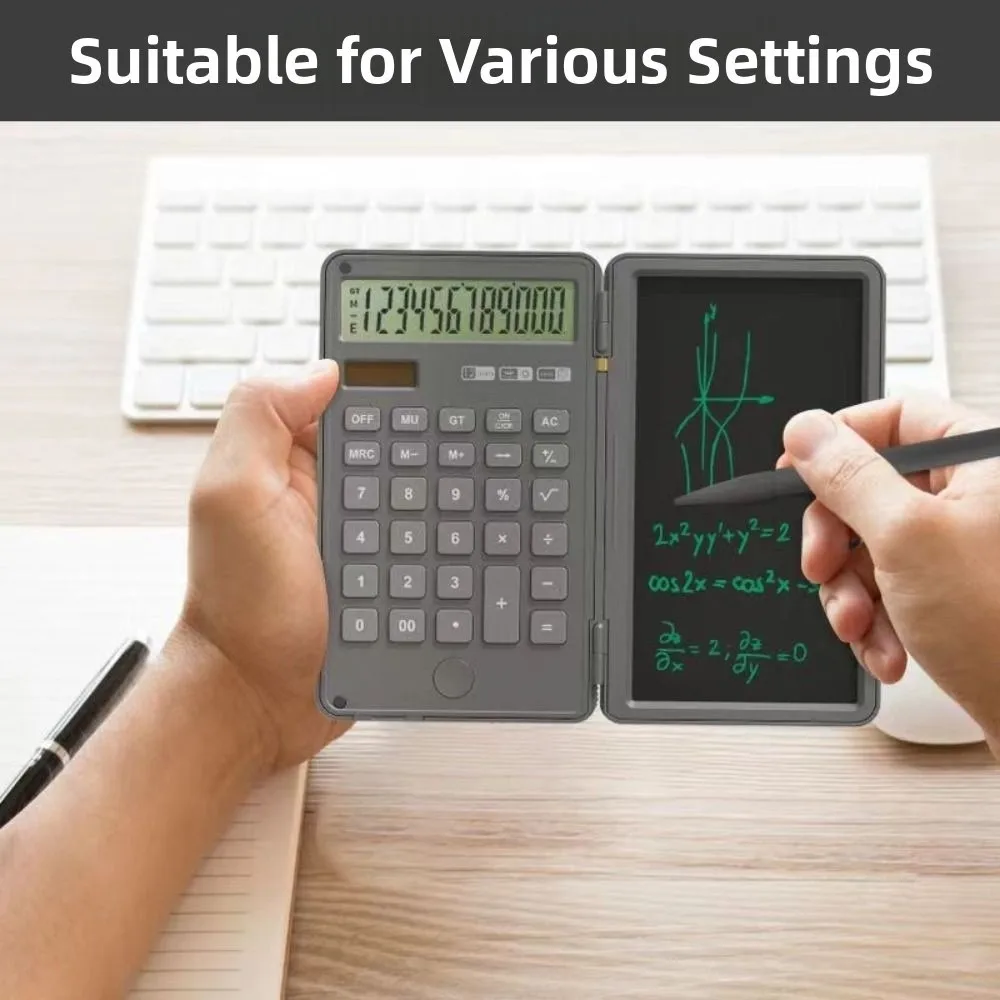 2in1 Scientific Calculator Foldable Large Screen Display Office LCD Drawing Pad Erasable Practical LCD Writing Board with Stylus