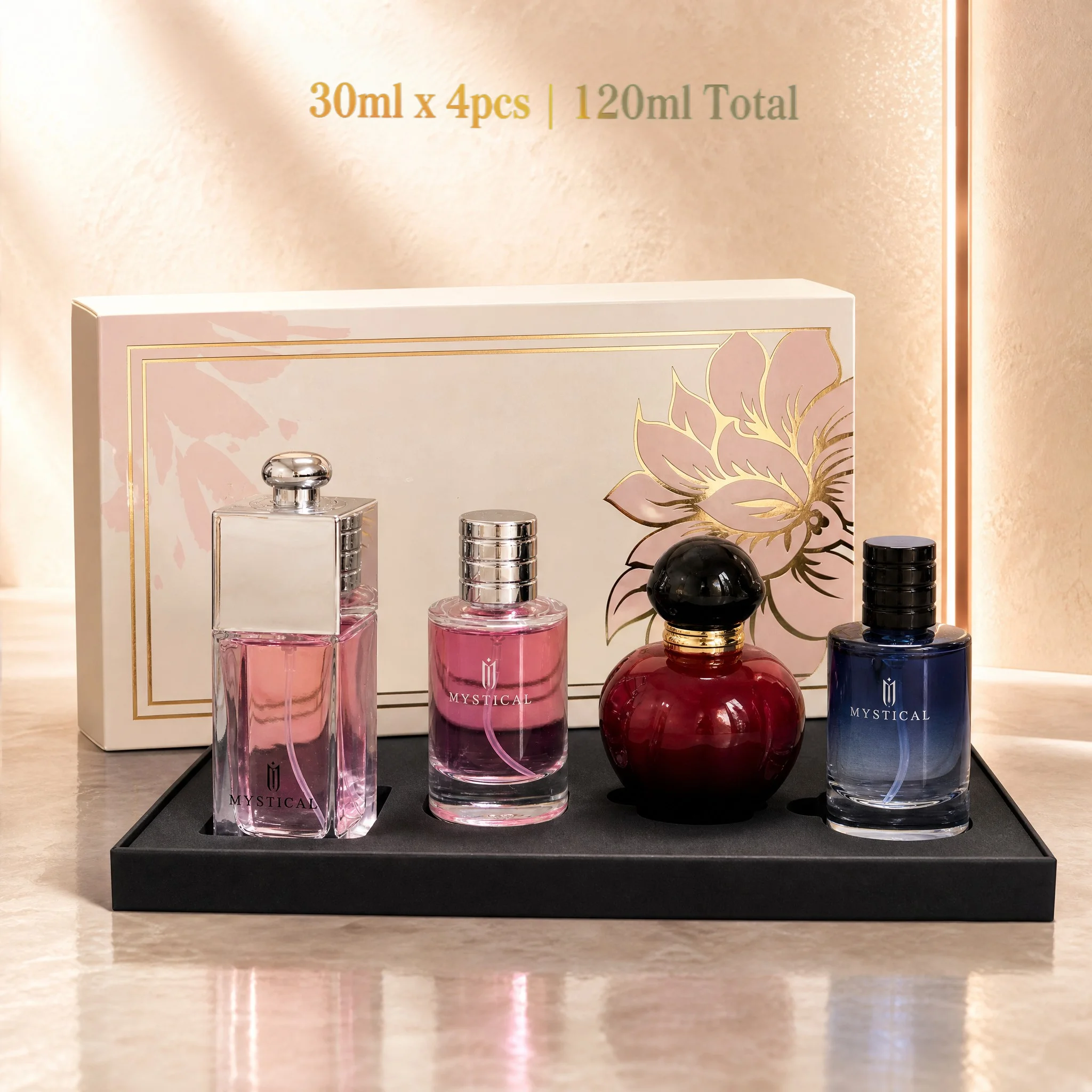 MYSTICAL Womens Perfume 4 Piece 30ml Each 120ml Total Gift Set Box Floral Fruity Cherry Berry Ocean Scents for Daily Wear Office Date Night Travel Birthday Gift