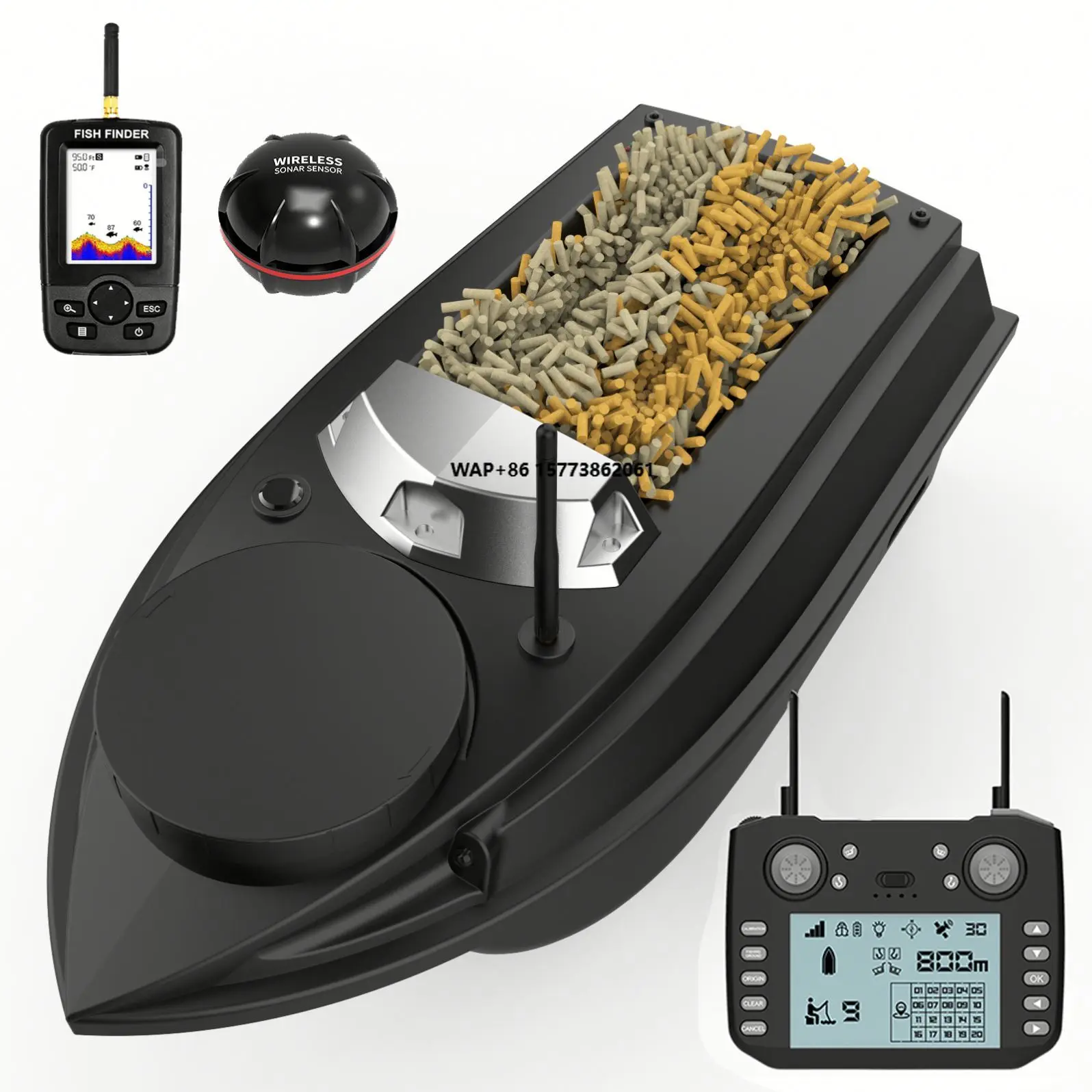

V030 800M Distance Remote Control Position Locating Bait Boat With Sonar Fish Find 180 Positioning Points Carp Fishing Boat