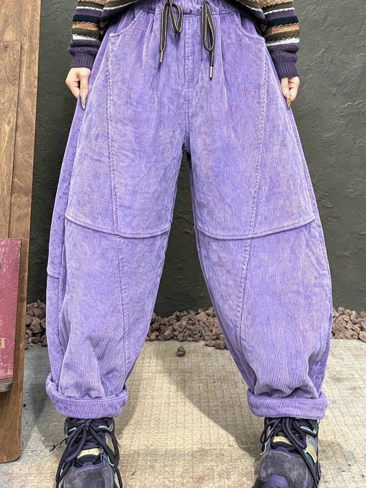 Masss Wasss Korean Design Womens Corduroy Loose Vintage Thicken Trousers Winter Ladies Casual Solid Elegant Cotton Quilted Pants