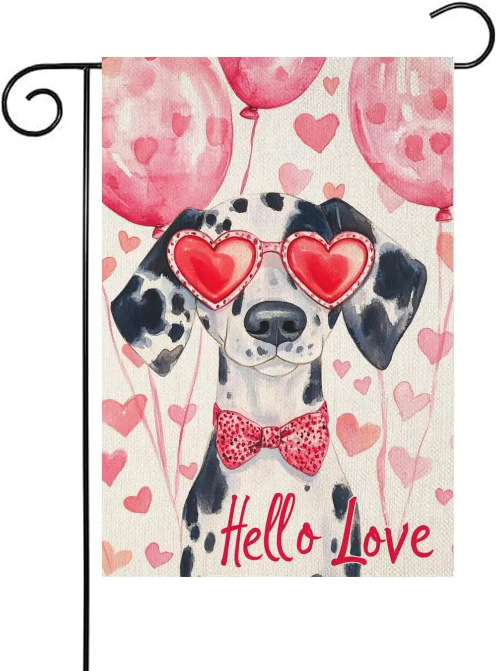Valentine's Day Dalmatian Hello Love Garden Flag, House Yard Plaid Love Heart Outside Decoration, ring Holiday Wedding A DDI GGX